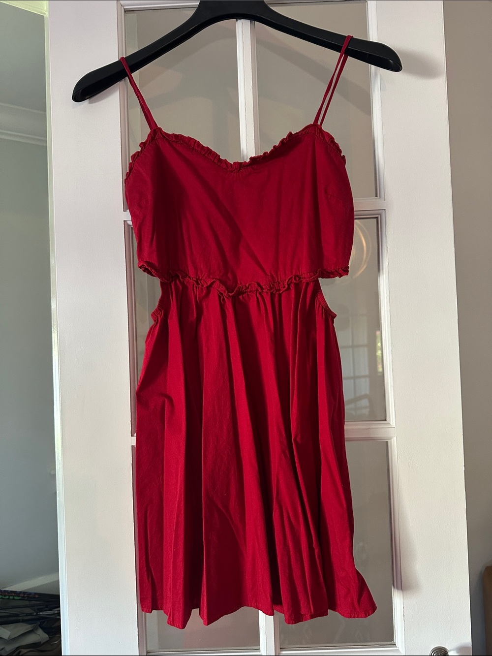 Altar'd State Red Cutout Sweetheart Neck Dress with ruffle detail